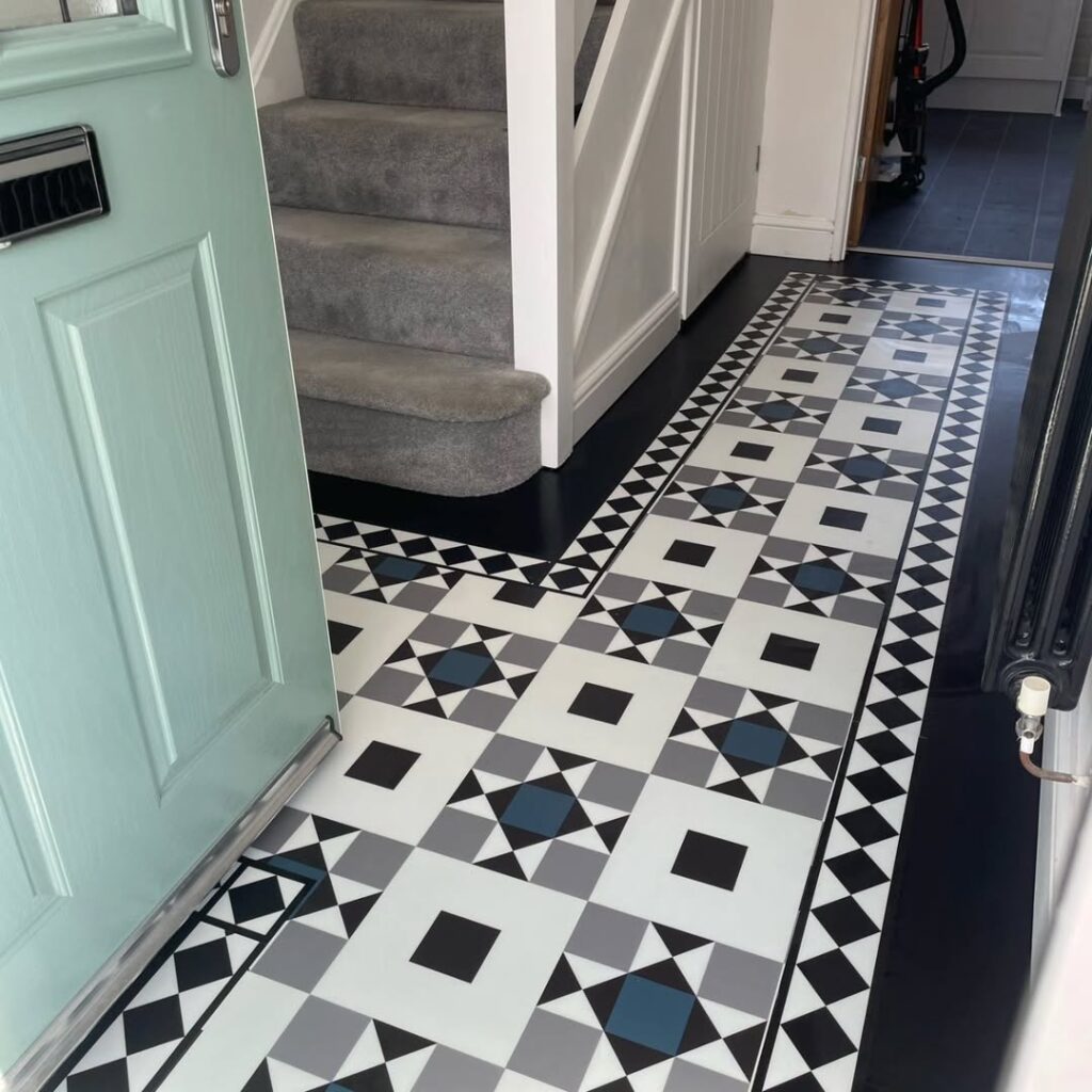 This hallway looks fantastic. Our Victoriana range is perfect in this space and the Blue colour option looks dramatic. Excellent fit by SL Flooring.